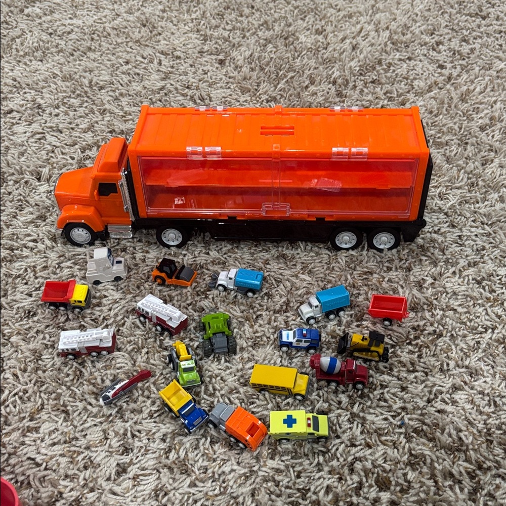 Driven by Battat cars toy lot - truck with mini cars buildable roads signs